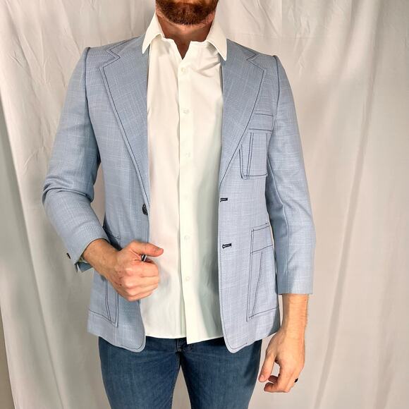 Vintage 70’s Ratner Powder Sky Blue Disco Sport Coat Mod Jacket Blazer - Picture 3 of 9
